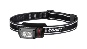 Coast WPH10R - Linterna frontal LED recargable de 1000 lúmenes con tapa trasera magnética y modo de luz roja, ligera, impermeable IP67