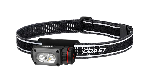 Coast WPH10R - Linterna frontal LED recargable de 1000 lúmenes con tapa trasera magnética y modo de luz roja, ligera, impermeable IP67